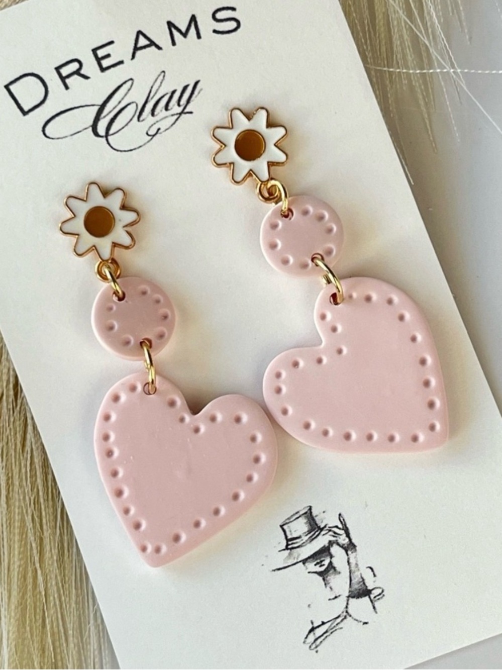 Pink Heart Daisy Drop Earrings for Kids